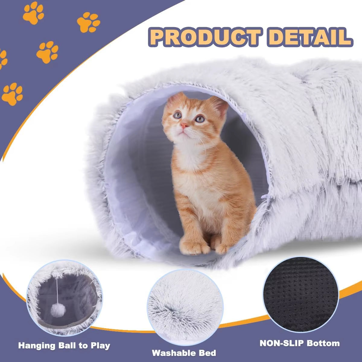 Cozy Winter Plush Cat Tunnel Bed - Foldable Two-In-One Warm Pet Nest for Ultimate Comfort