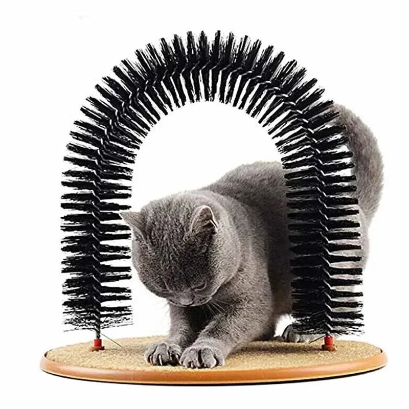 Interactive Cat Toy Arch with Grooming Brush and Scratching Pad - Pamper Your Feline Friend!