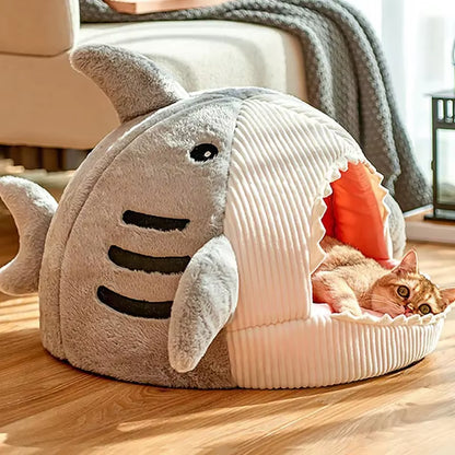 Cozy Cartoon Shark Cat Bed - Perfect Nest for Your Sweet Kittens!