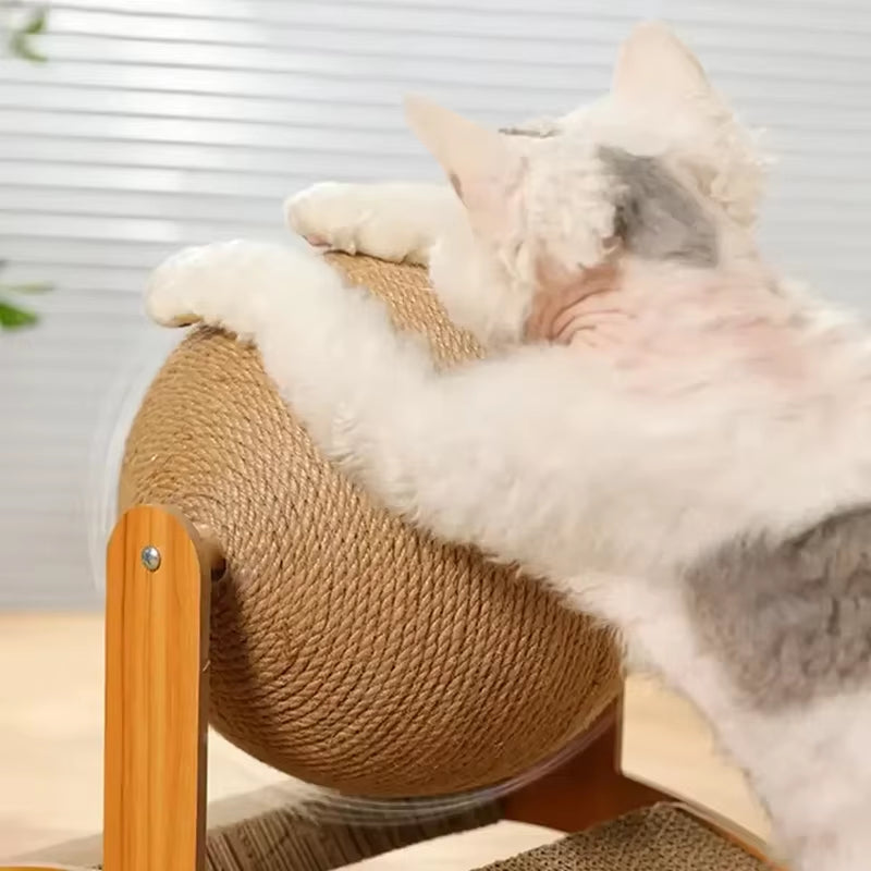 Elevate Your Cat's Playtime with the 2-in-1 Wooden Cat Scratching Ball and Natural Sisal Scratcher