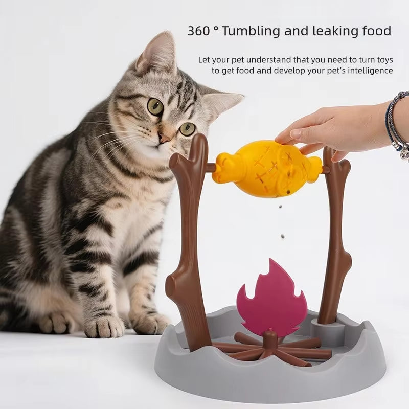 Interactive Roasted Chicken Leg Toy for Cats and Dogs - 360° Rotating Slow Feeder for Fun and Learning