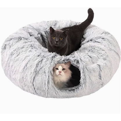 Cozy Winter Plush Cat Tunnel Bed - Foldable Two-In-One Warm Pet Nest for Ultimate Comfort