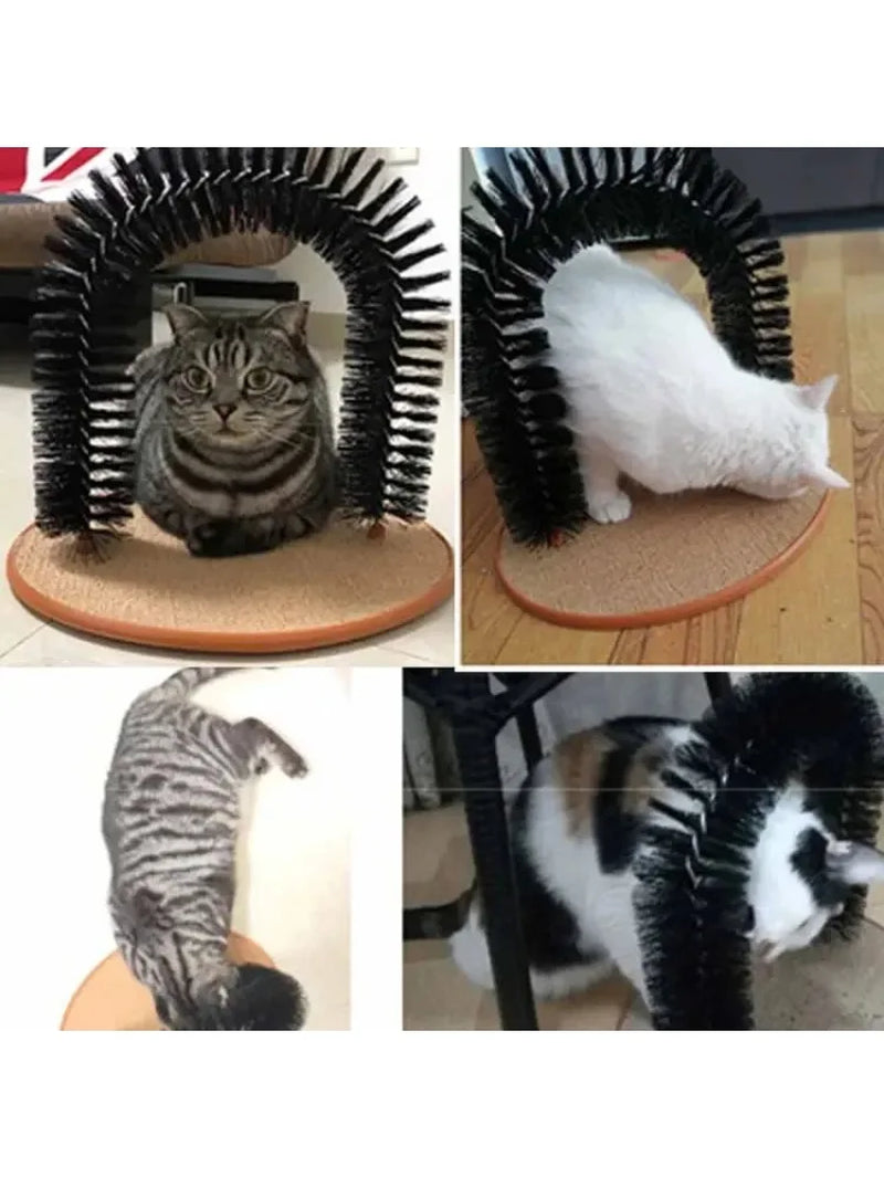 Interactive Cat Toy Arch with Grooming Brush and Scratching Pad - Pamper Your Feline Friend!