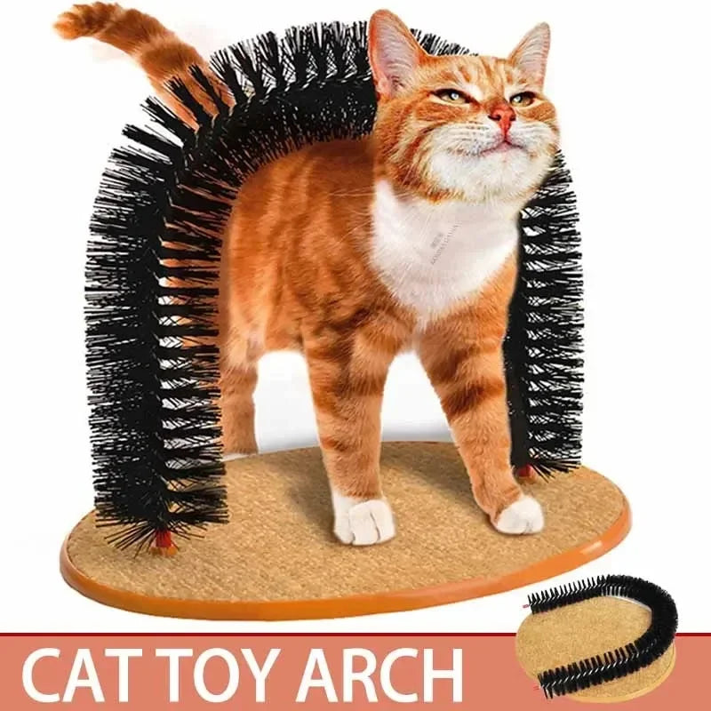 Interactive Cat Toy Arch with Grooming Brush and Scratching Pad - Pamper Your Feline Friend!
