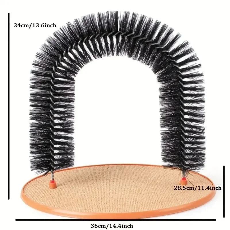 Interactive Cat Toy Arch with Grooming Brush and Scratching Pad - Pamper Your Feline Friend!