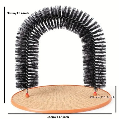 Interactive Cat Toy Arch with Grooming Brush and Scratching Pad - Pamper Your Feline Friend!
