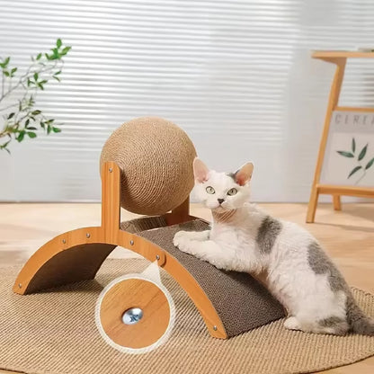 Elevate Your Cat's Playtime with the 2-in-1 Wooden Cat Scratching Ball and Natural Sisal Scratcher
