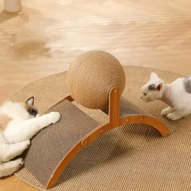 Elevate Your Cat's Playtime with the 2-in-1 Wooden Cat Scratching Ball and Natural Sisal Scratcher