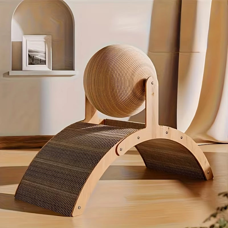 Elevate Your Cat's Playtime with the 2-in-1 Wooden Cat Scratching Ball and Natural Sisal Scratcher