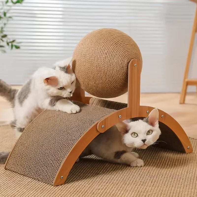 Elevate Your Cat's Playtime with the 2-in-1 Wooden Cat Scratching Ball and Natural Sisal Scratcher