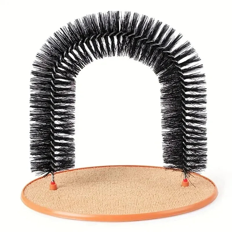 Interactive Cat Toy Arch with Grooming Brush and Scratching Pad - Pamper Your Feline Friend!