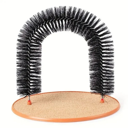 Interactive Cat Toy Arch with Grooming Brush and Scratching Pad - Pamper Your Feline Friend!