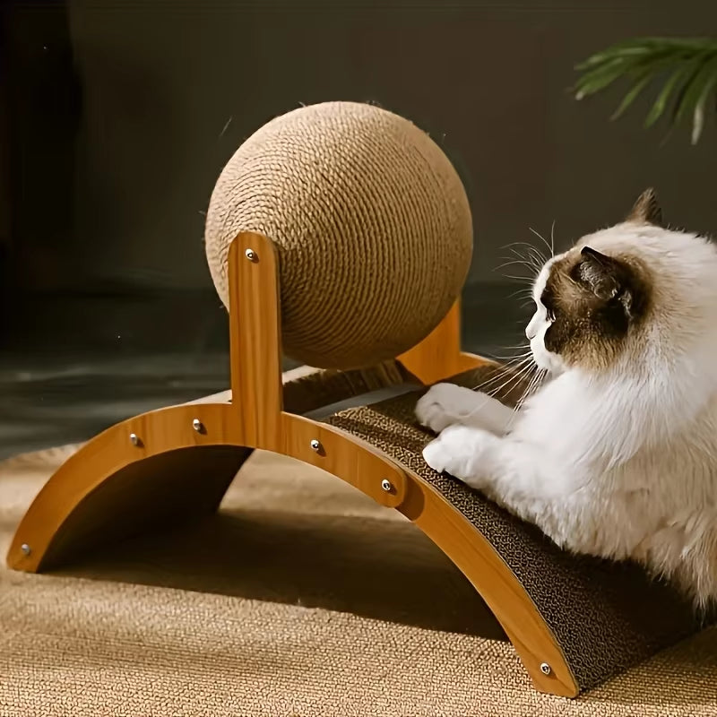Elevate Your Cat's Playtime with the 2-in-1 Wooden Cat Scratching Ball and Natural Sisal Scratcher
